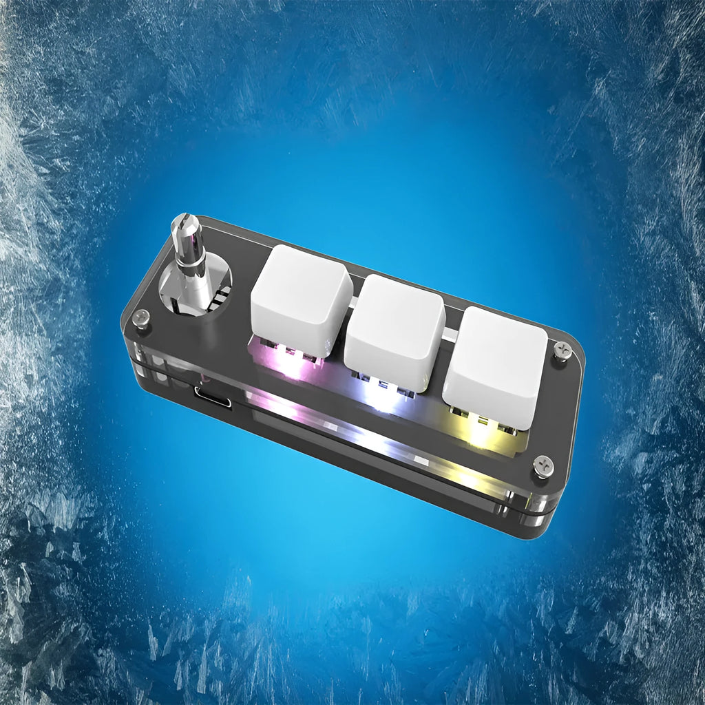 Black mini USB keyboard with RGB backlight and copy paste buttons on compact 15cm design
