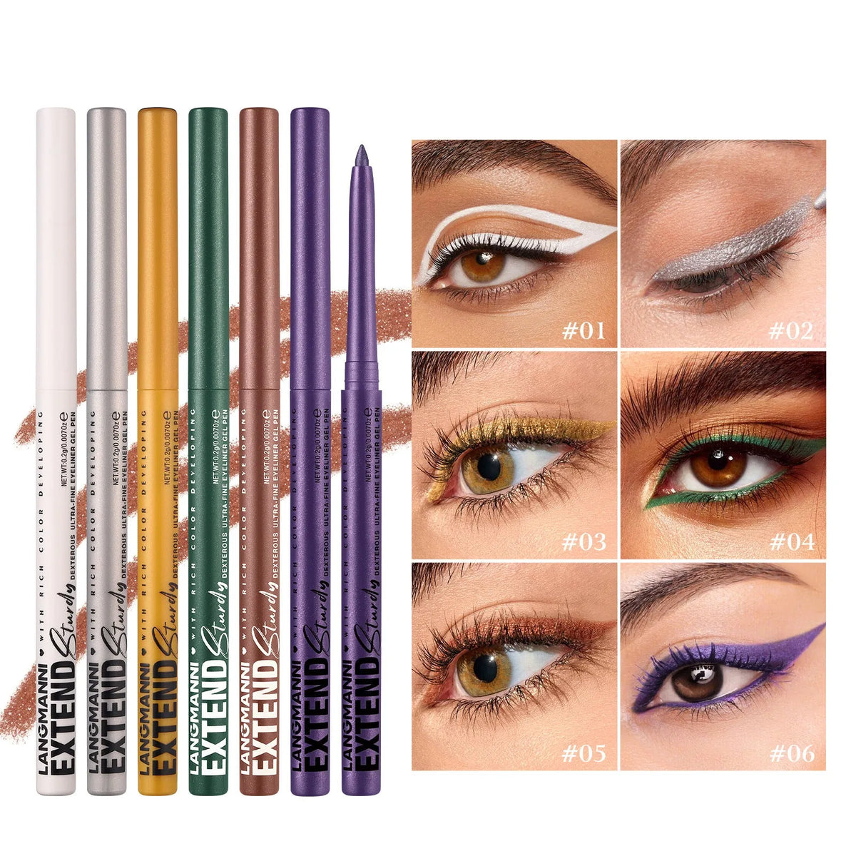 Set of 12 colourful gel glitter eyeliner pencils with waterproof formula for party and cosplay makeup