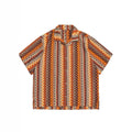 Ethnic style woven Cuban collar shirt in contrast colours with loose fit and drop shoulders.