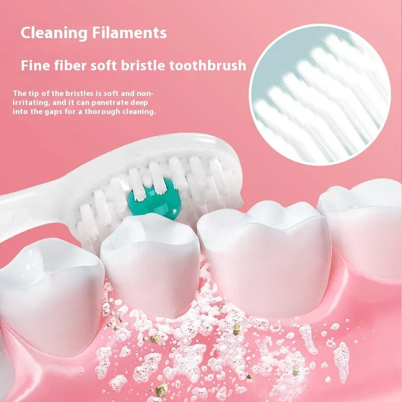 Box of 20 disposable bead toothbrushes for travel with flavour options including mint, peach, and plum green tea