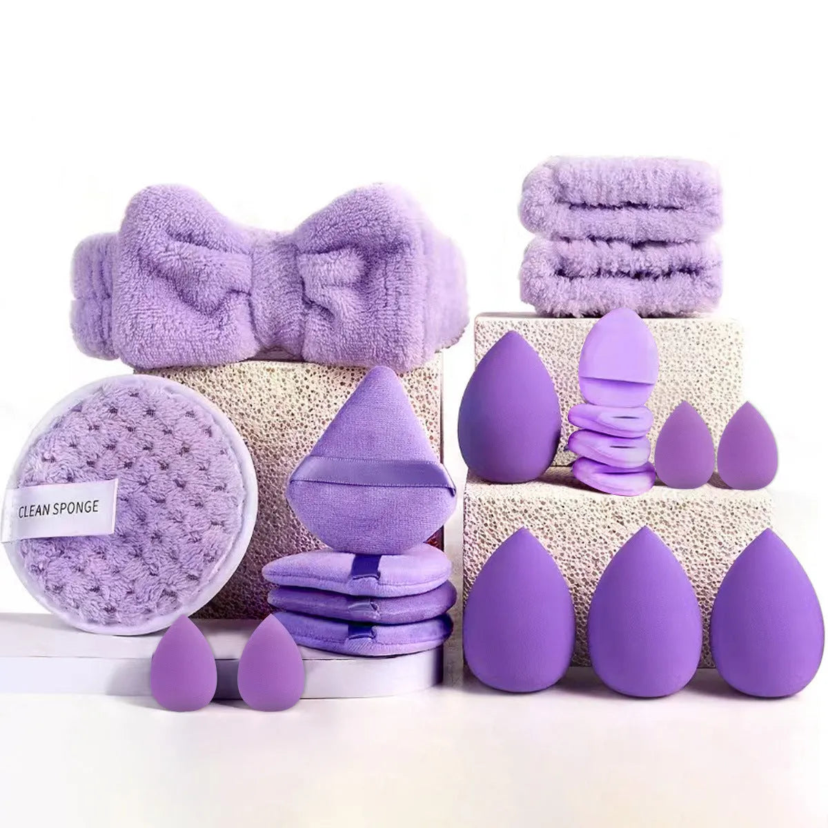 Hydrophilic non-latex beauty sponge set in multiple colours and quantity options for makeup application