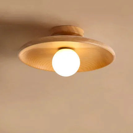 Minimalist solid wood and glass ceiling lamp in walnut colour