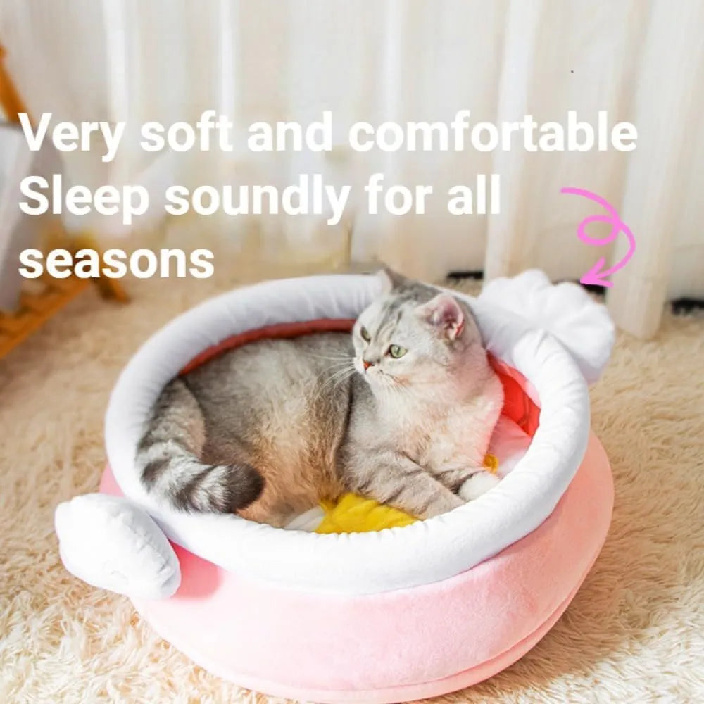 Honey pot magic shape cat bed with removable pad in pink or yellow colour