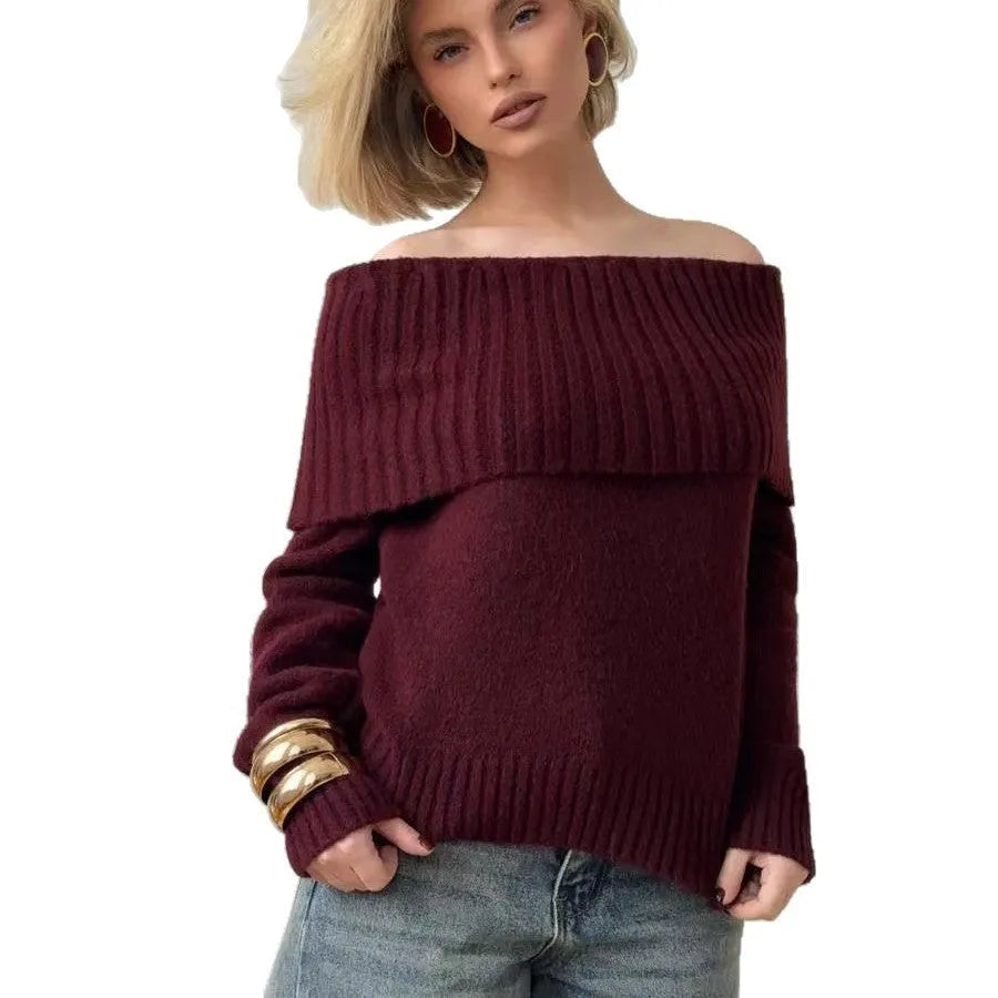 Grey off-the-shoulder jumper with 3D pattern texture, strapless design, regular sleeves