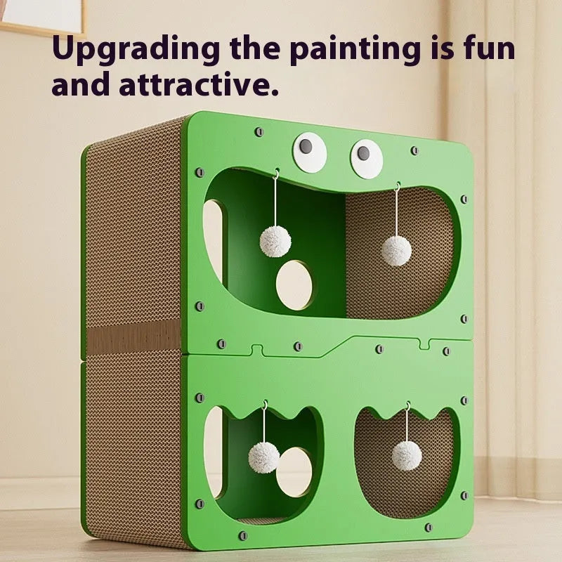 Double-layer cat scratching board and enclosed nest in choice of six visual styles