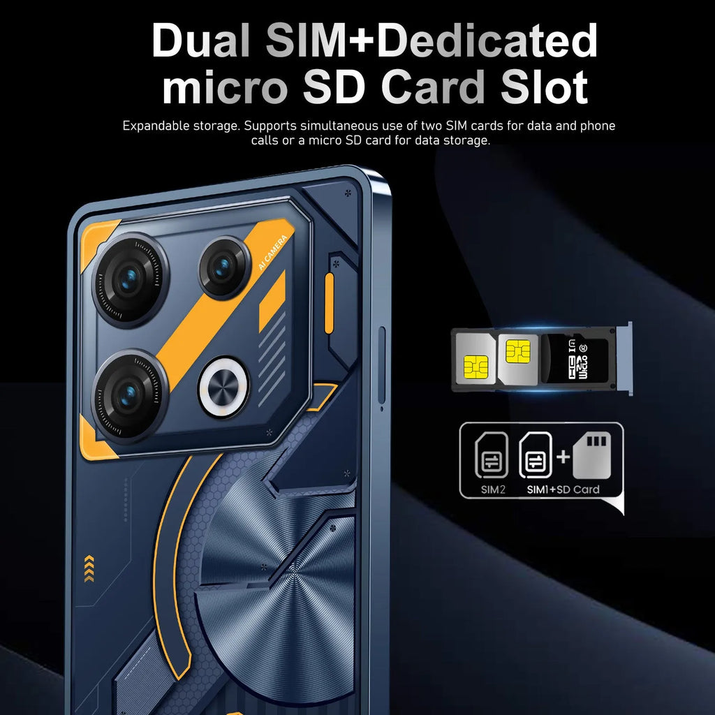 GT10 Pro Android smartphone in Blue or Silver colour with straight plate design showing front display