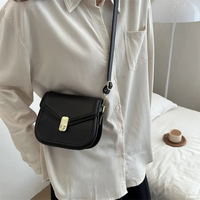 Soft PU leather horizontal square messenger bag with clamshell opening in khaki colour