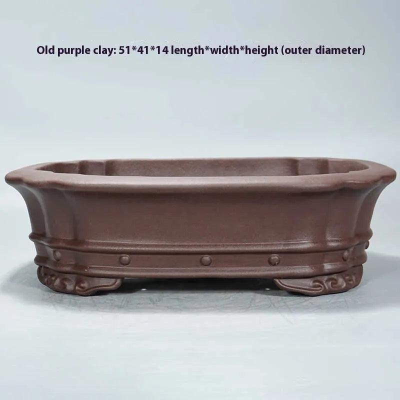 Handmade purple clay rectangular begonia flower pot with antique classical style