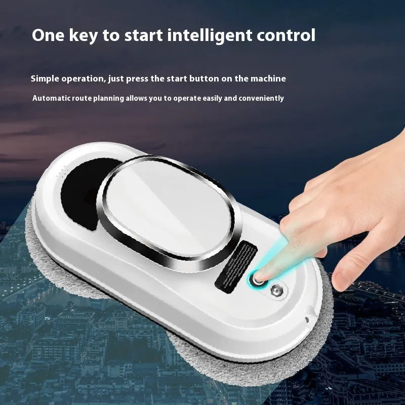 W11 White full-automatic high altitude window cleaning machine with remote control and accessories.