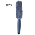 Grey microfiber long handle car tyre brush for cleaning alloy wheels and hub assemblies