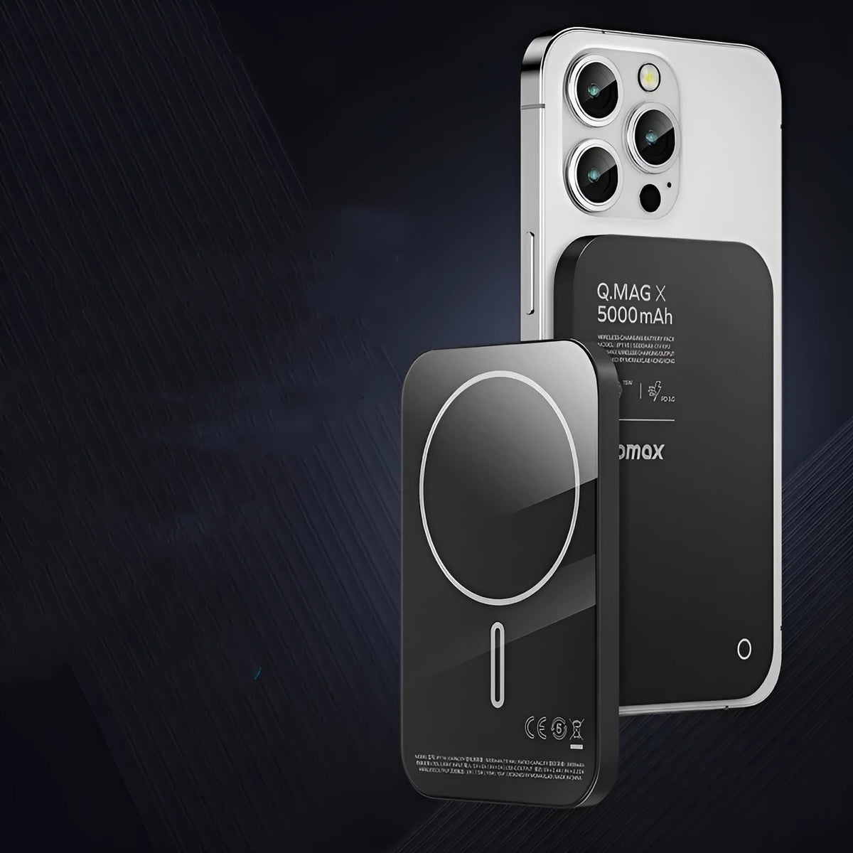 Magnetic wireless power bank with alloy shell in black or titanium gold colour with creative design