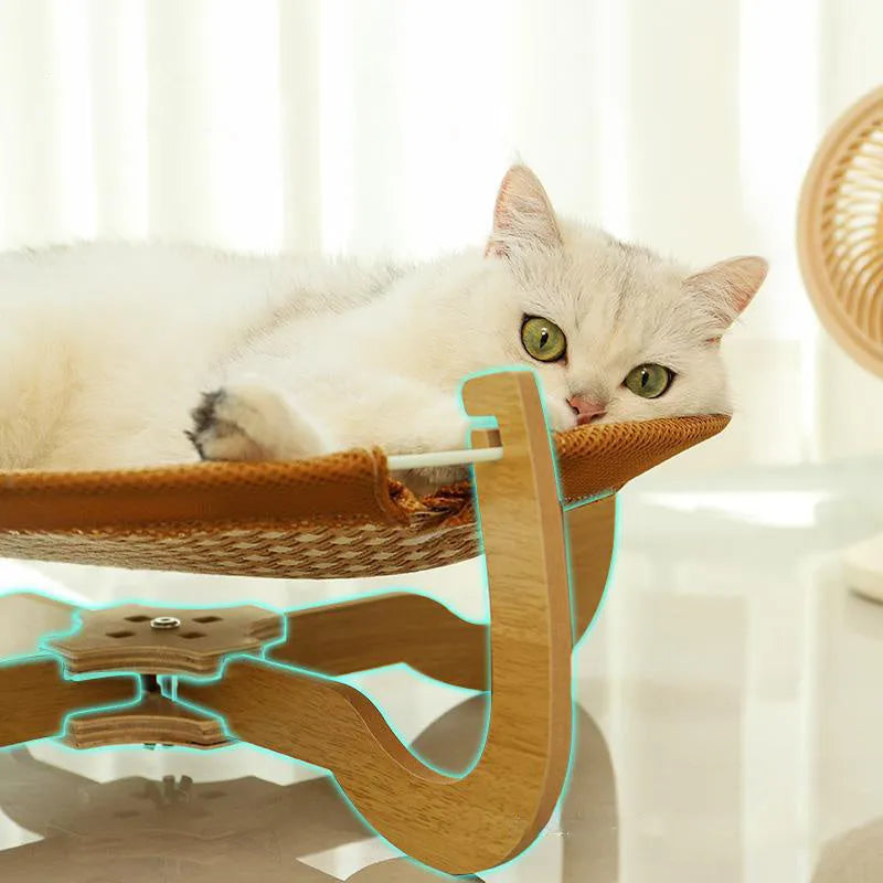 Brown woven rattan pet hammock bed with 46cm square dimensions and 17.5cm height