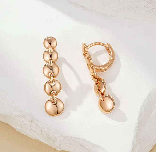 Gold retro long round circle woven copper dangle earrings pair