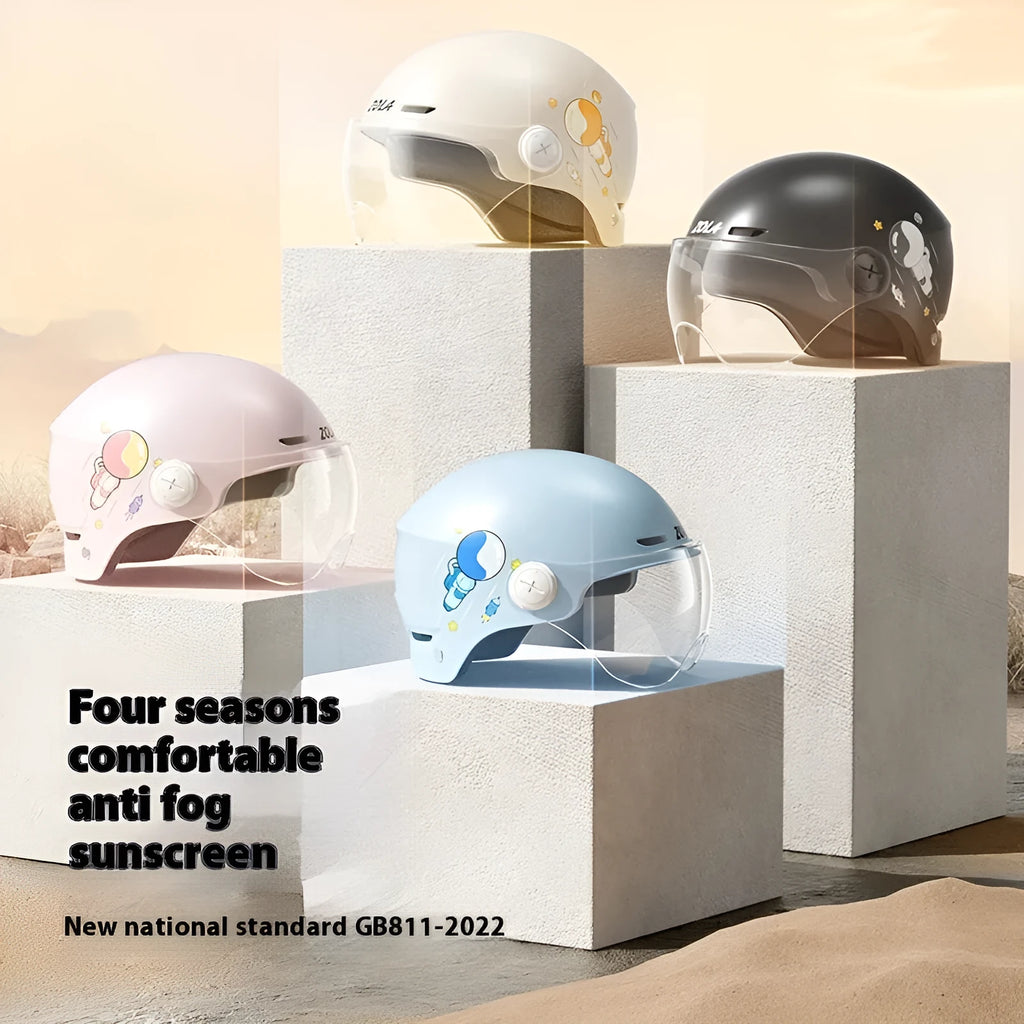 Motorcycle half helmet in black or khaki with ABS construction and lens options for commuting