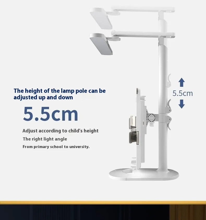 Adjustable LED desk lamp with bookshelf design for reading and study tasks