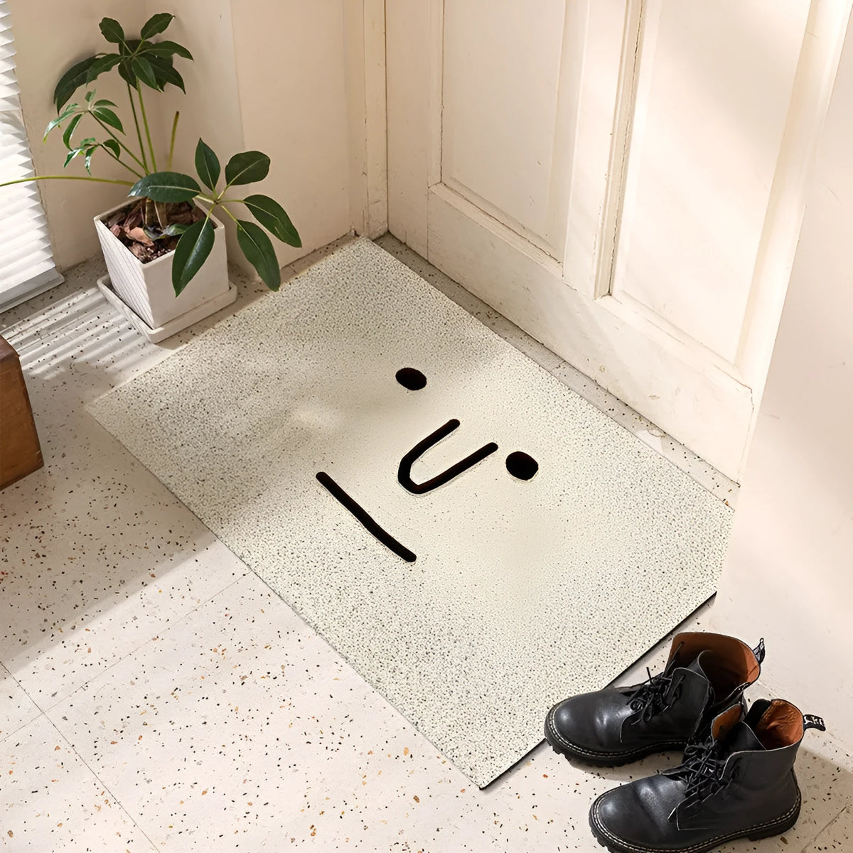 PVC floor mat with cartoon Mr. Big Nose face design in square shape
