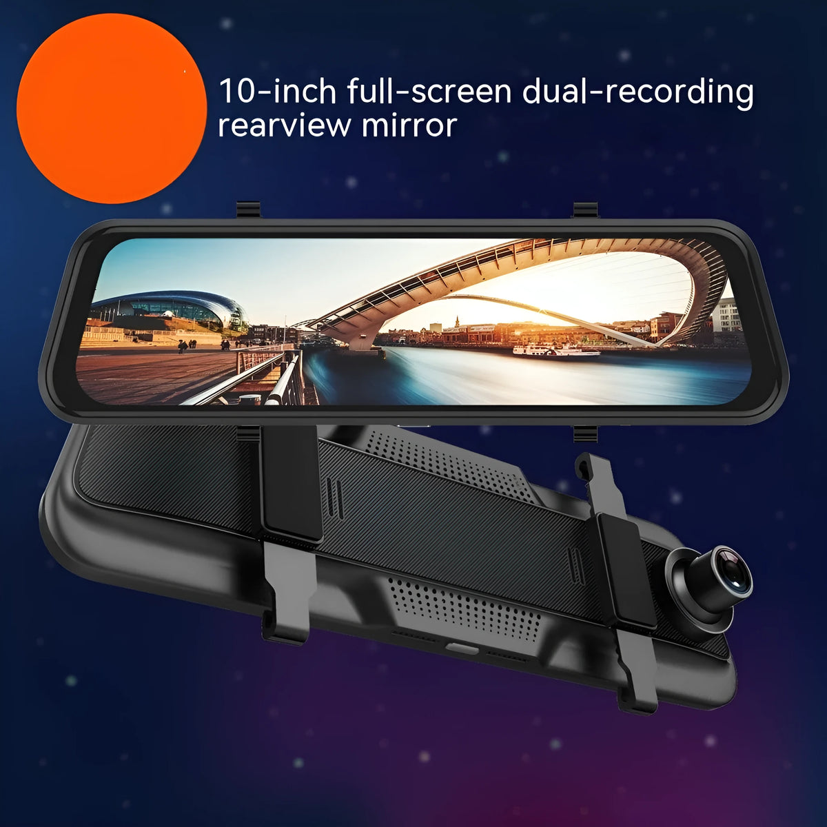 Black 10-inch touch screen car driving recorder mounted as rearview mirror replacement