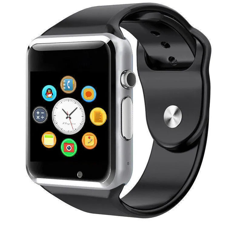 A1 Smart Watch with 1.54-inch screen showing interface, available in black silver white gold pink red green blue colour options