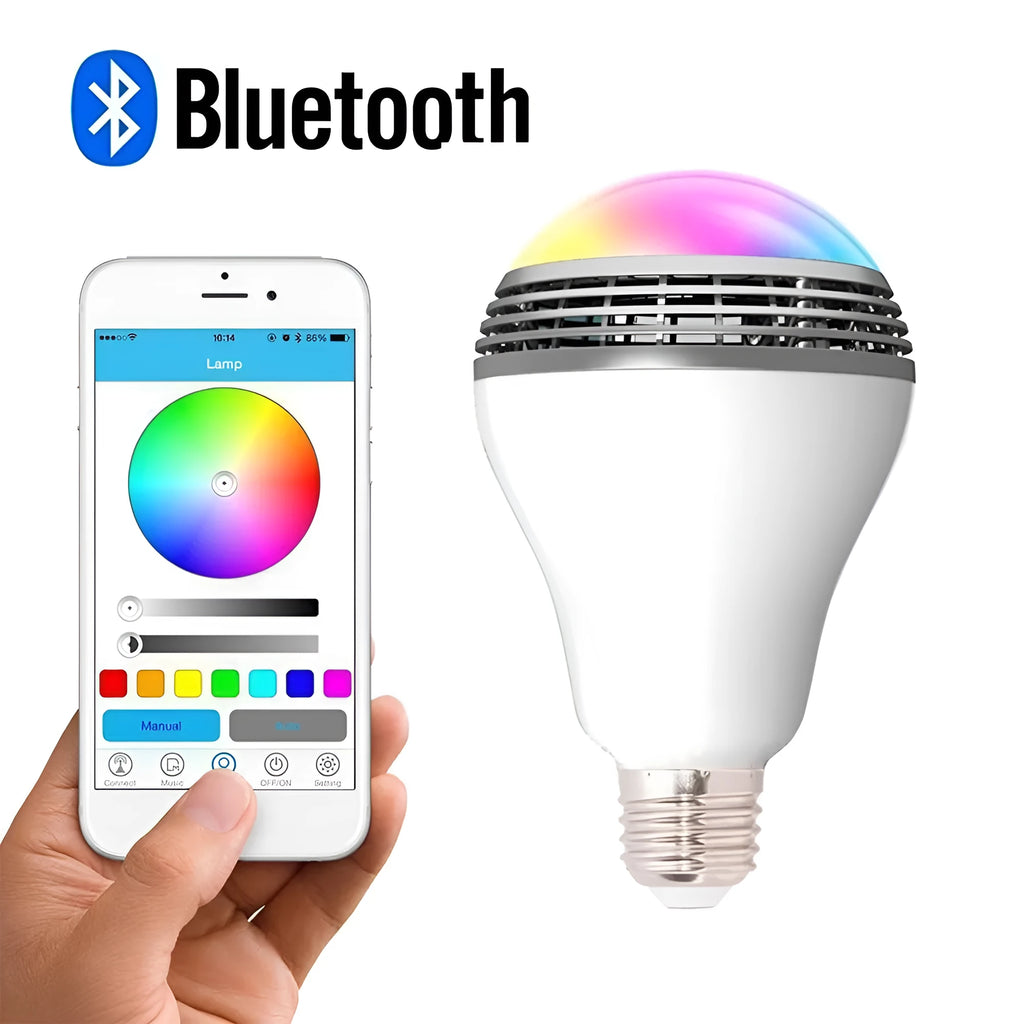 Creative Home LED Smart Bluetooth Speaker E27 Bulb Light with 100 mm diameter and RGB colour options