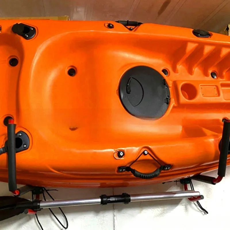 Carbon steel kayak wall storage hanger rack measuring 43 by 38 centimetres.