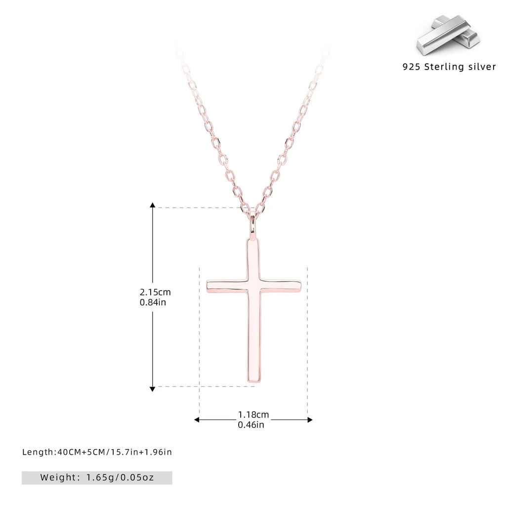 Simple glossy cross pendant on an adjustable O-chain sterling silver necklace in gold plating