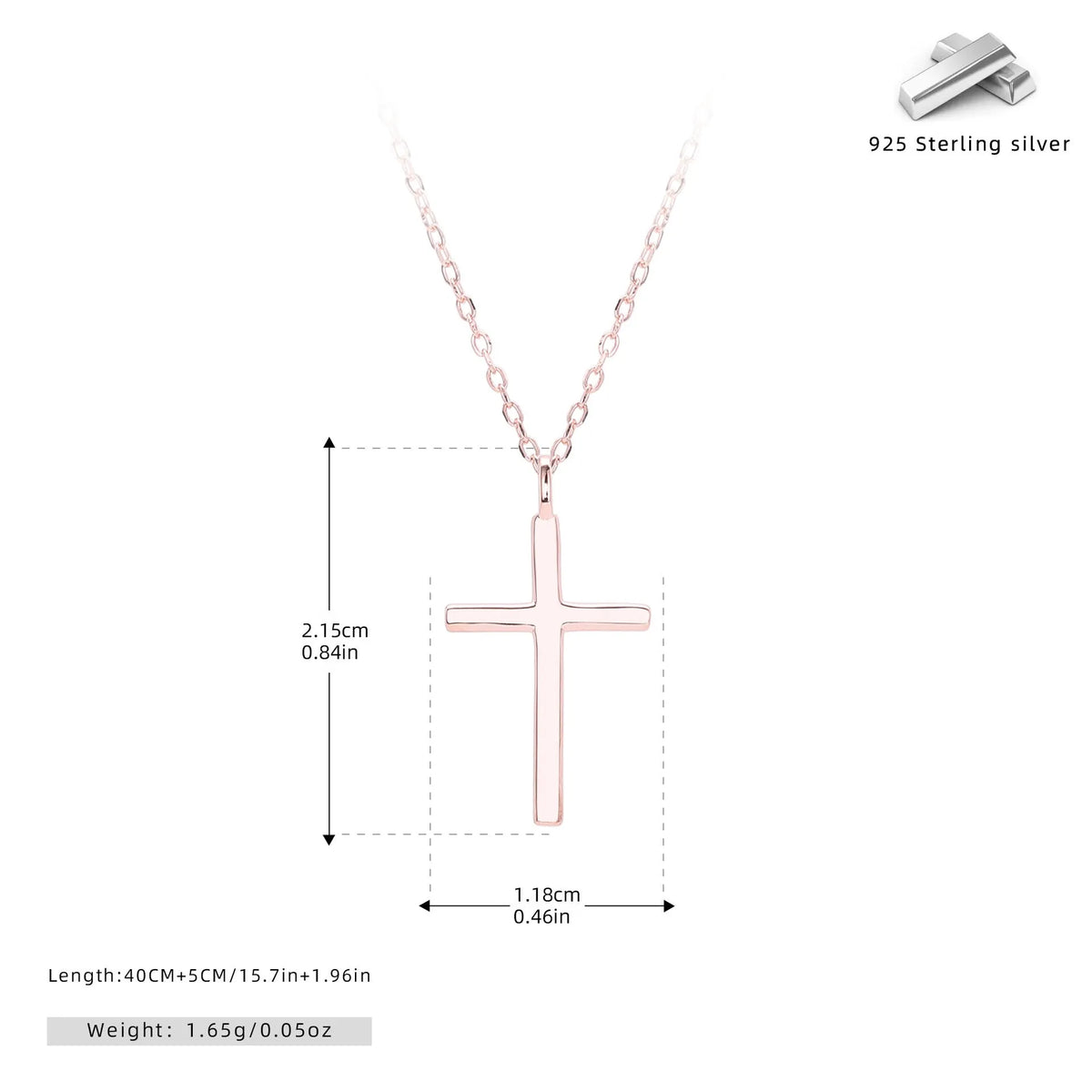 Simple glossy cross pendant on an adjustable O-chain sterling silver necklace in gold plating