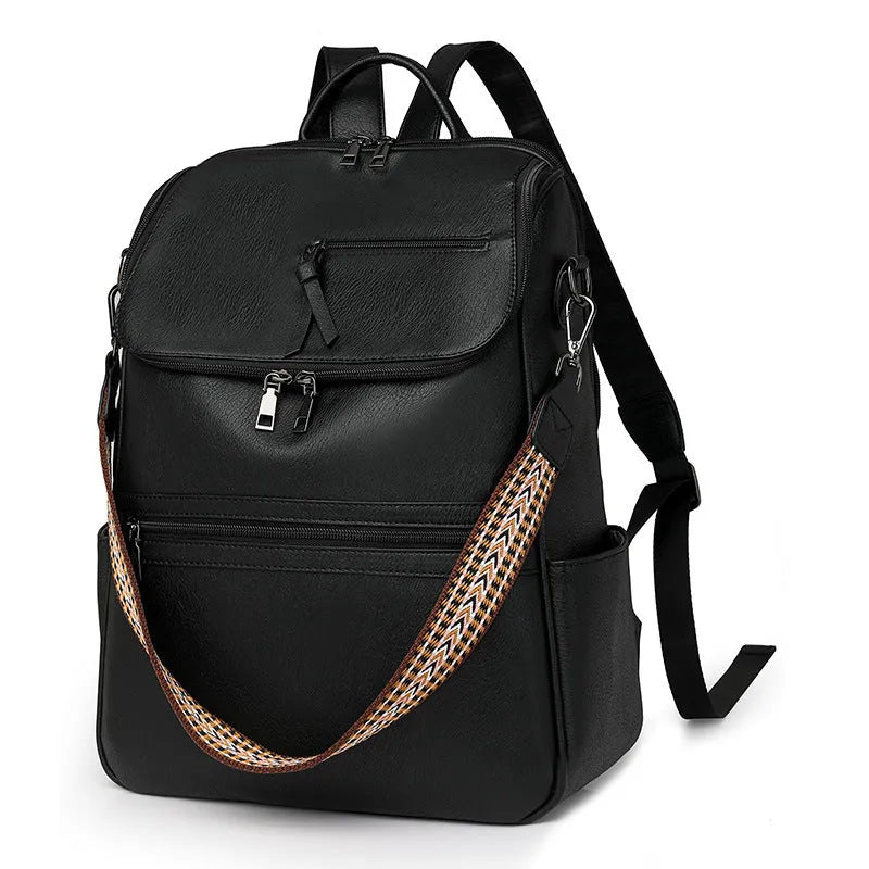Retro college backpack in PU leather with curved shoulder straps shown in available colour variations