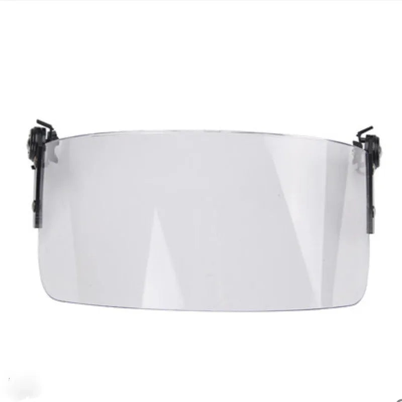 Transparent PC guide rail helmet mask with semi-rimless design measuring 30 by 15 cm