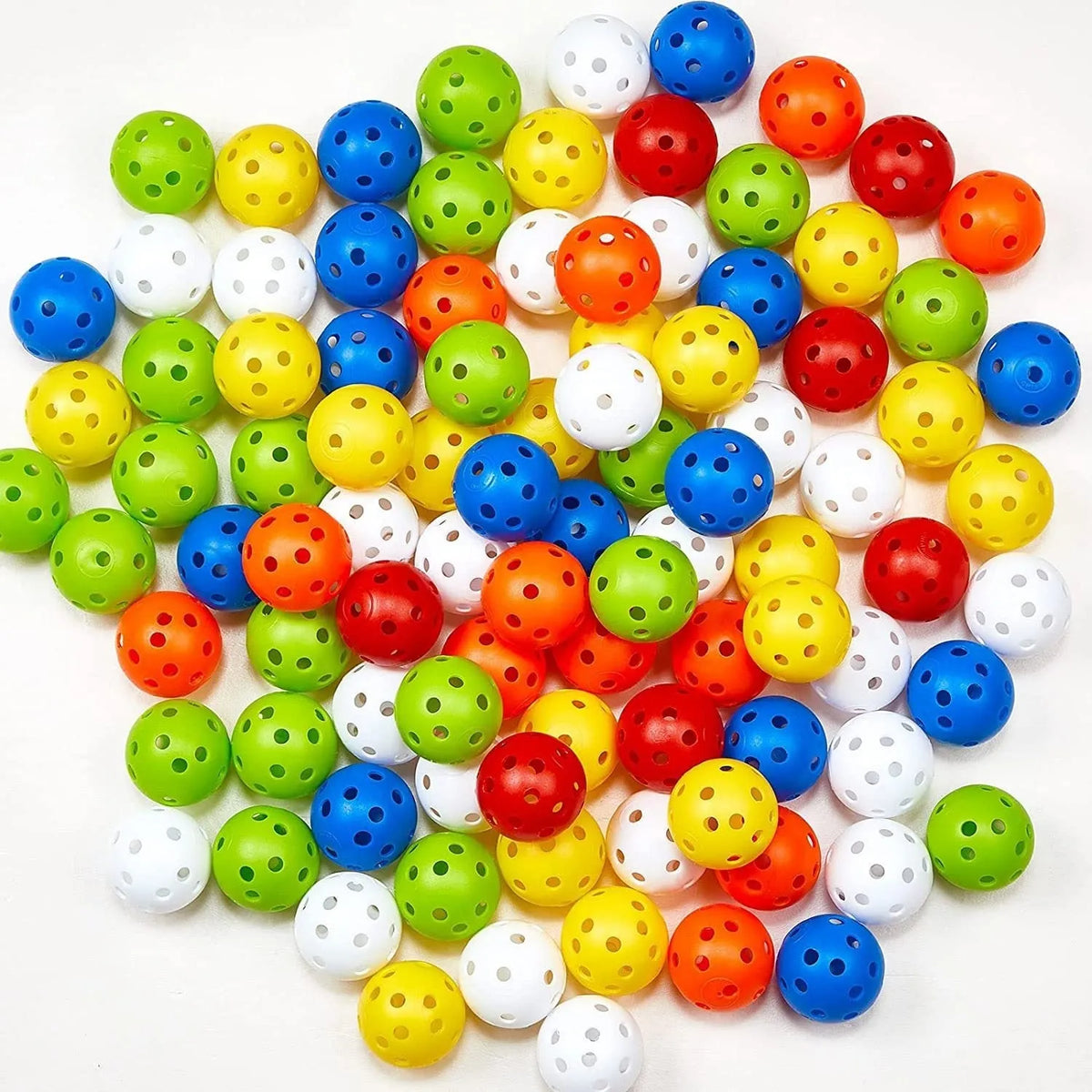 Six-colour 42mm diameter golf practice balls with 26-hole surface design for putting training