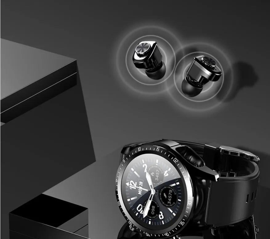 Black smartwatch with health monitoring on wrist showing blood pressure display