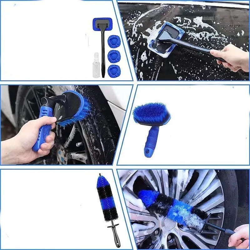 26-piece car cleaning brush set with various tools for vehicle interior and exterior washing