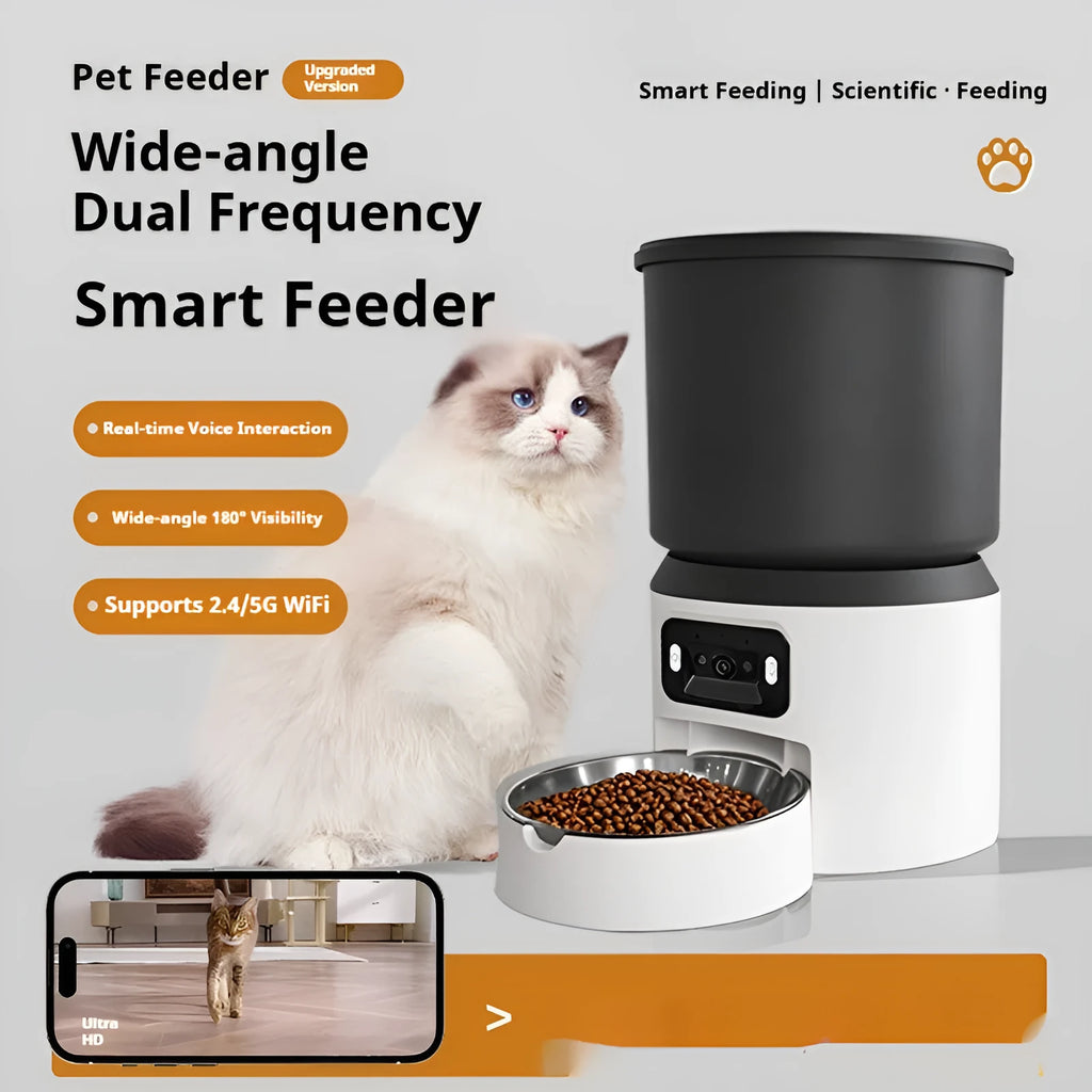 4L smart pet feeder with stainless steel bowl and control panel