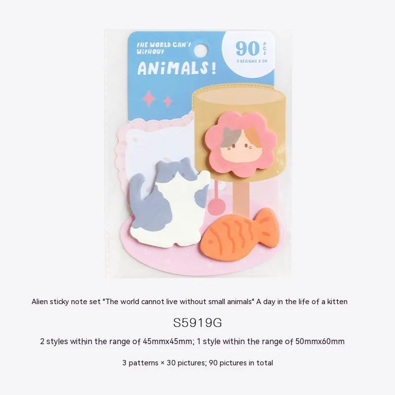 Small animal-shaped sticky note set with 90 pages in six different animal designs