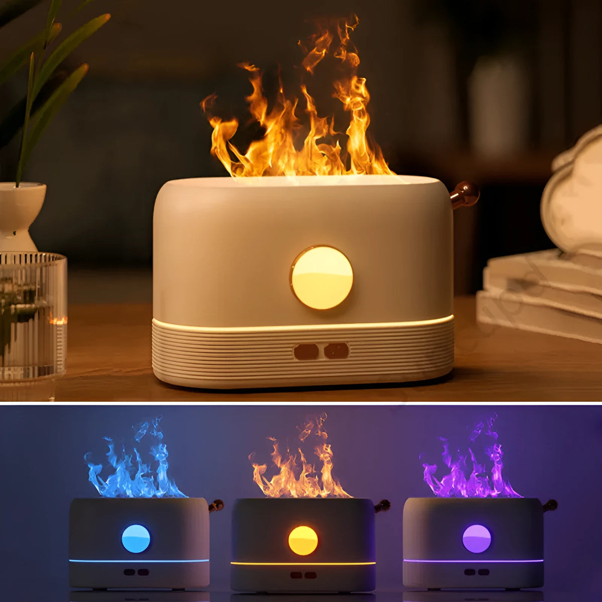 Simulation flame USB humidifier with 200ml water tank in black, green or white colours