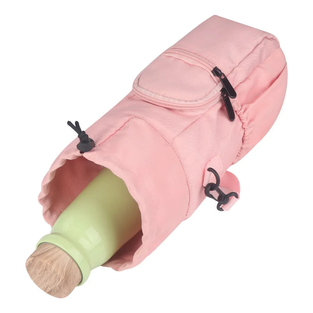Cloth water bottle pouch crossbody shoulder bag in black, green or pink colour options