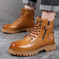 Men's side-zip Martin boots with thick rubber soles and round toe design in light brown colour