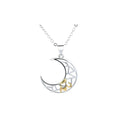 Sun and moon couple necklaces with copper pendants on cross chains, male and female colour variants