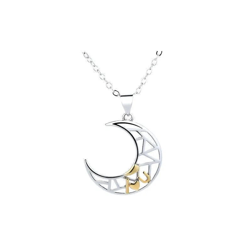 Sun and moon couple necklaces with copper pendants on cross chains, male and female colour variants