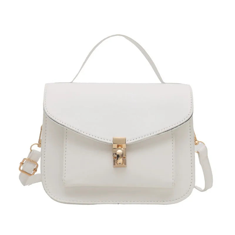 PU leather messenger bag in horizontal square shape with crossbody strap