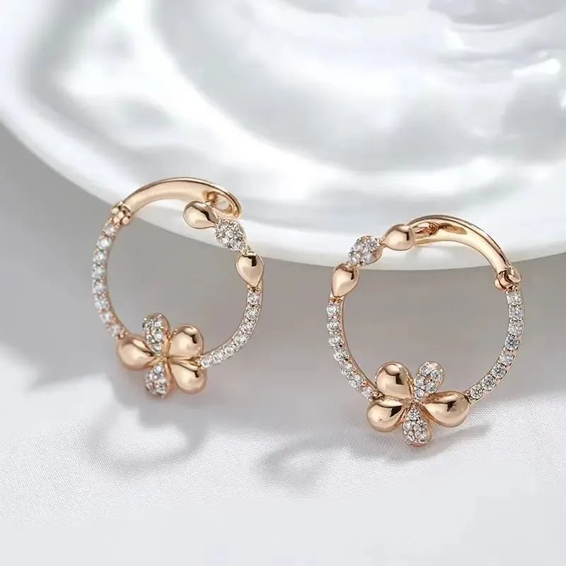 Women's geometric copper ring earrings with electroplated finish in circular design