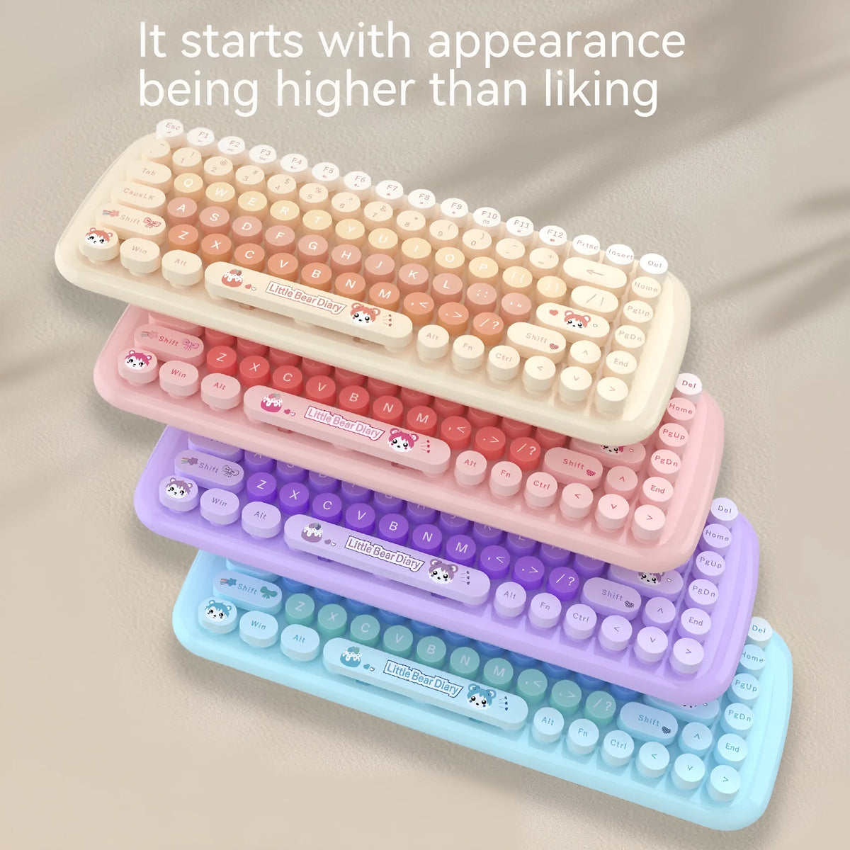Candy pink mini wireless keyboard and mouse set with USB receiver on a desk.