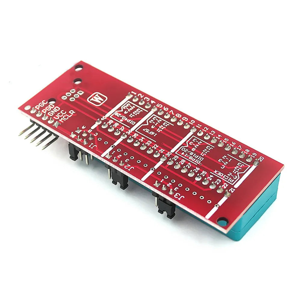 Offline simulation programmer burner unit with ICD2 and PIC KIT3 compatible sockets.