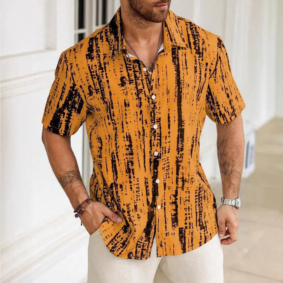 Men's anti-wrinkle summer shirt with 3D printed stripes in polyester fabric available in four colours