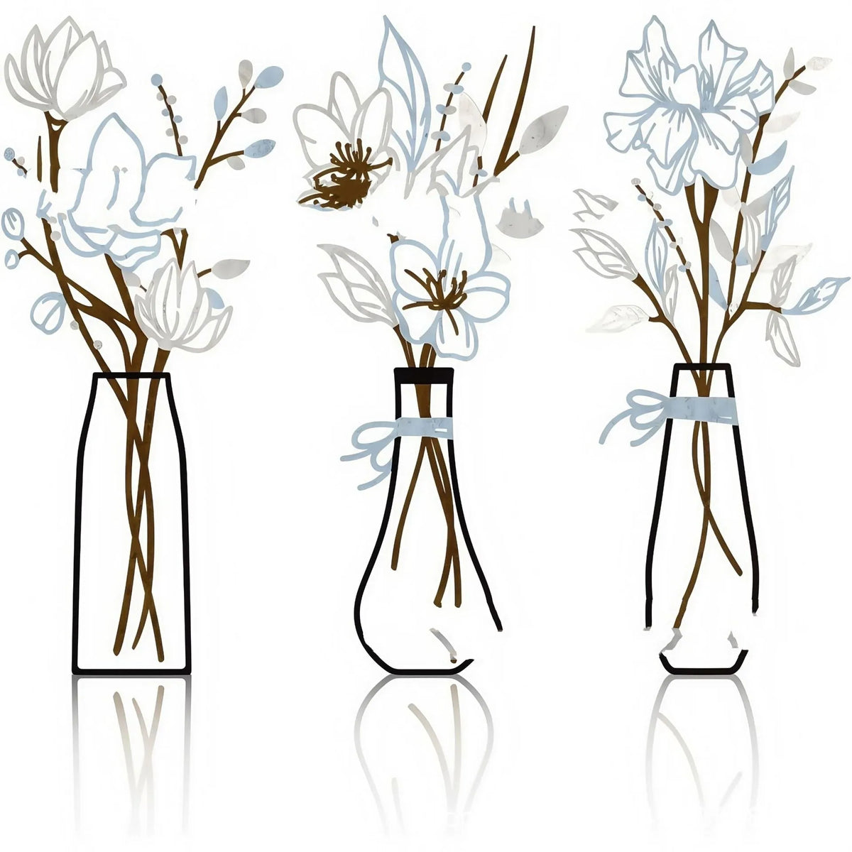 Set of three metal flower wall art pieces in a country farmhouse style for bathroom decoration.