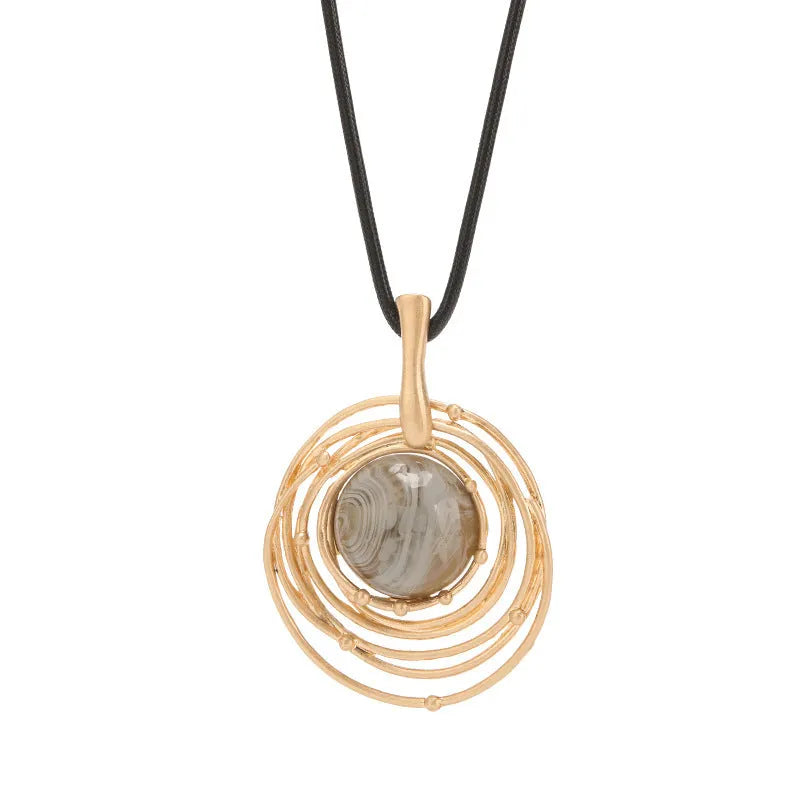 Vintage gold geometric plaid sweater chain necklace with snakeskin wax rope chain adjustable from 51cm to 80cm