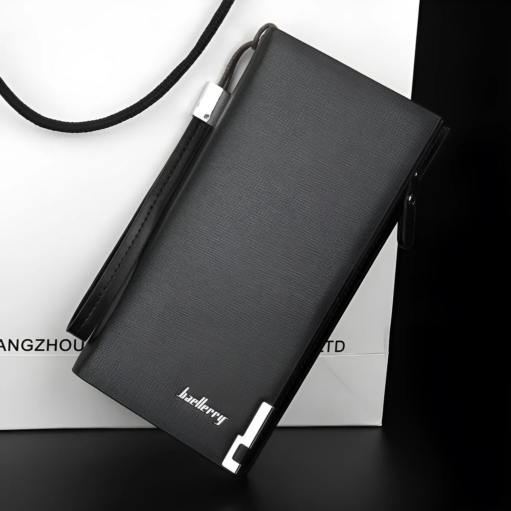 Men's long multifunctional wallet with zipper and 7 pockets in waterproof PU leather