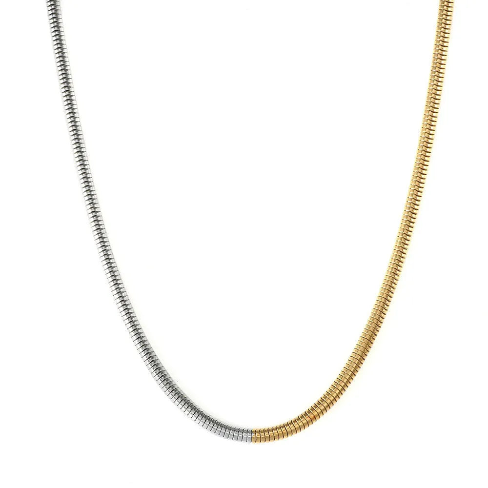 Gold MSXNJMG505G stainless steel snake bones chain necklace with 3mm thickness and geometric design