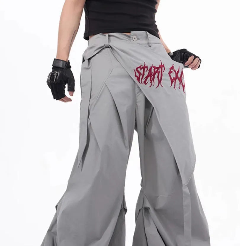 Boys wide-leg Korean style trousers in black and grey colours showing summer functional design