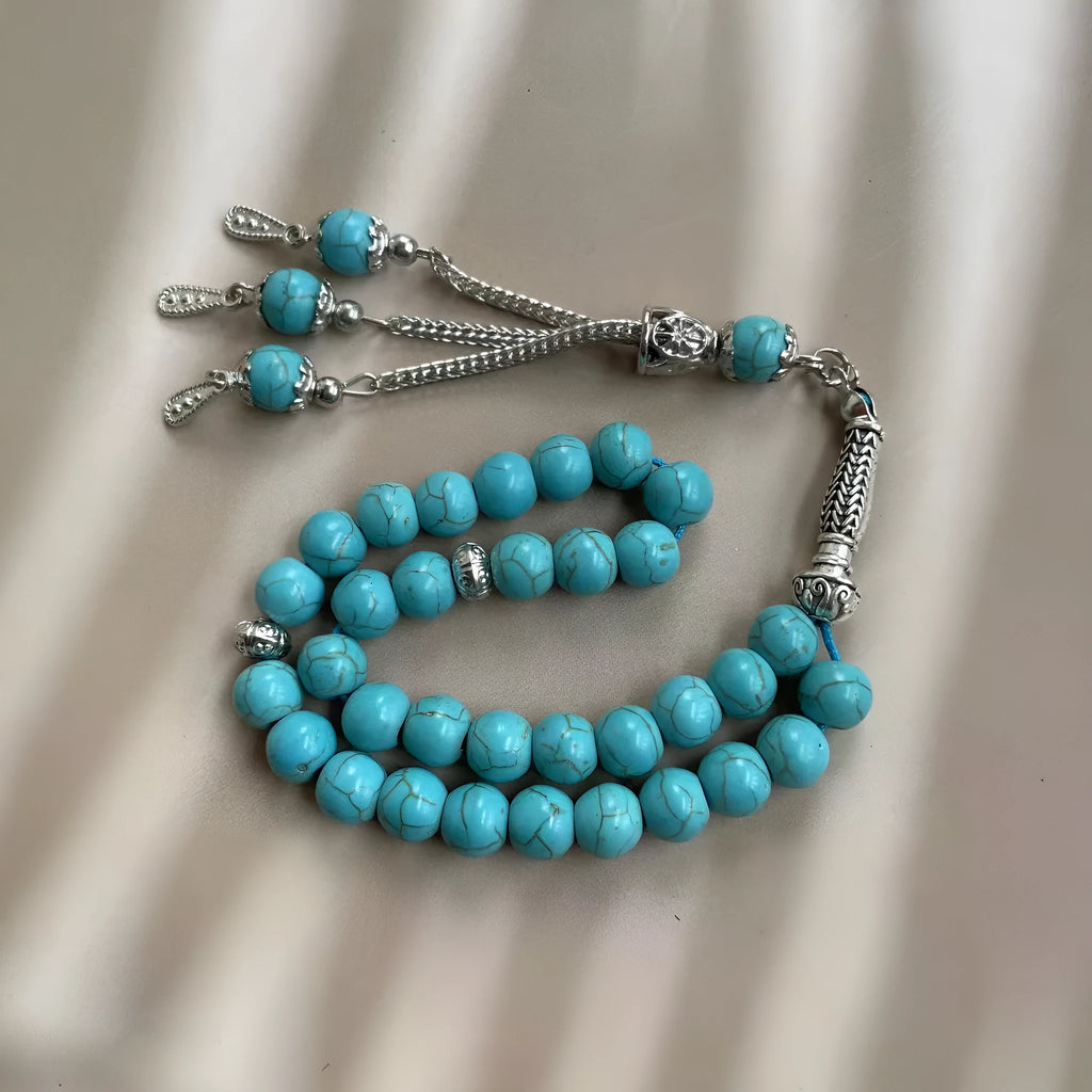 Handmade sky blue stone Muslim prayer bracelet with 8mm beads for tasbih counting