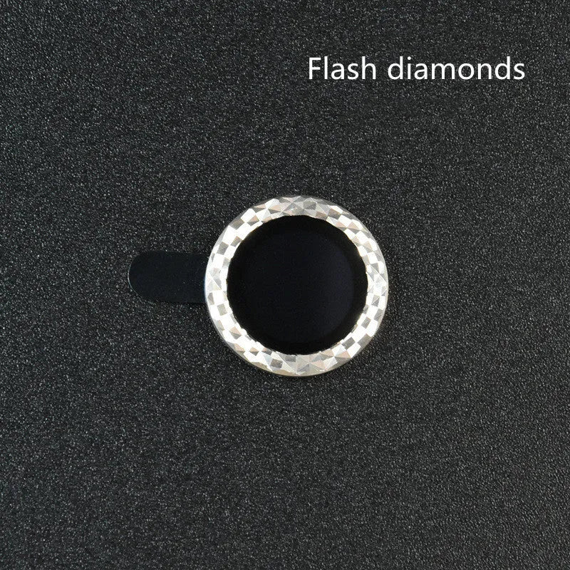 iPhone diamond pattern camera lens protective film made from aluminium alloy and tempered glass, shown in silver colour.